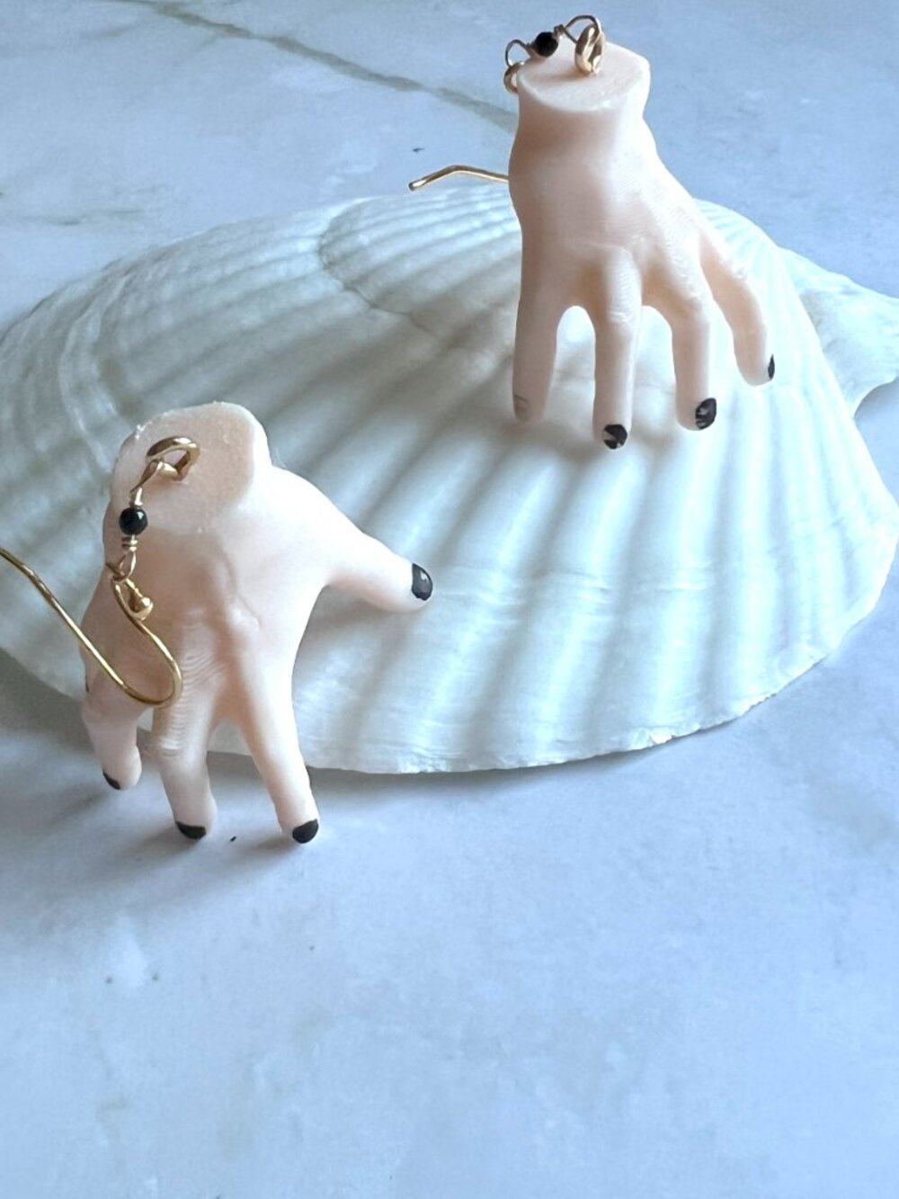 Miniature Hand with Black Nails | Gothic Halloween Jewelry | Black Spinel | Gold